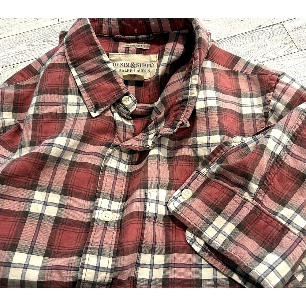 Denim & Supply Shirt Mens Red Plaid Flannel Ralph Lauren Button Up Regular Med